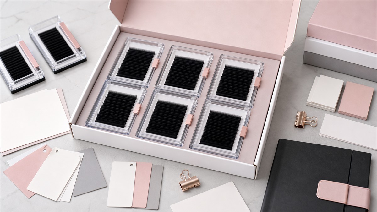 Wholesale lash sample box with eyelash extension trays and sample record cards
