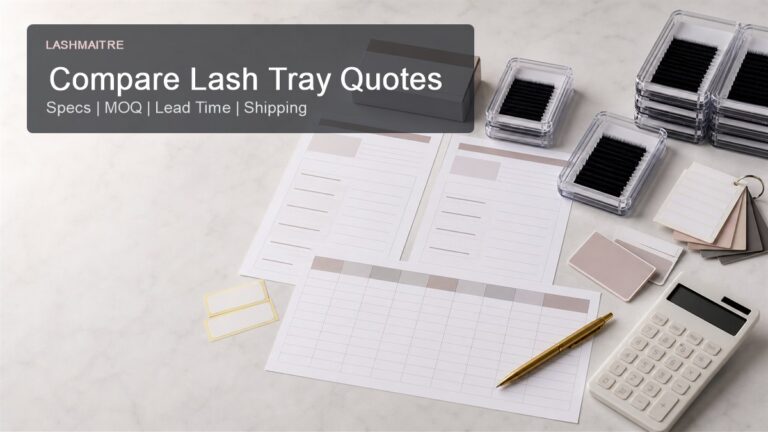 Wholesale lash tray quote comparison desk with supplier quotes lash trays packaging notes and calculator