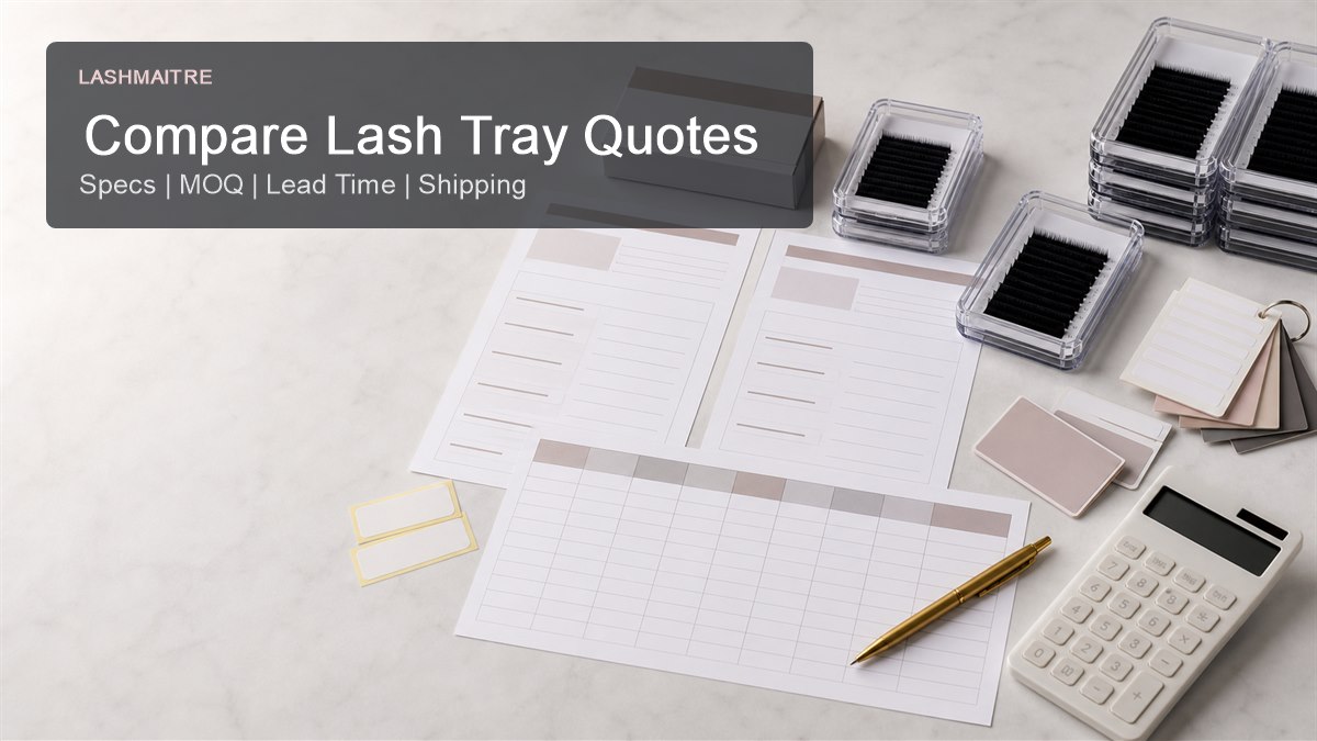 Wholesale lash tray quote comparison desk with supplier quotes lash trays packaging notes and calculator