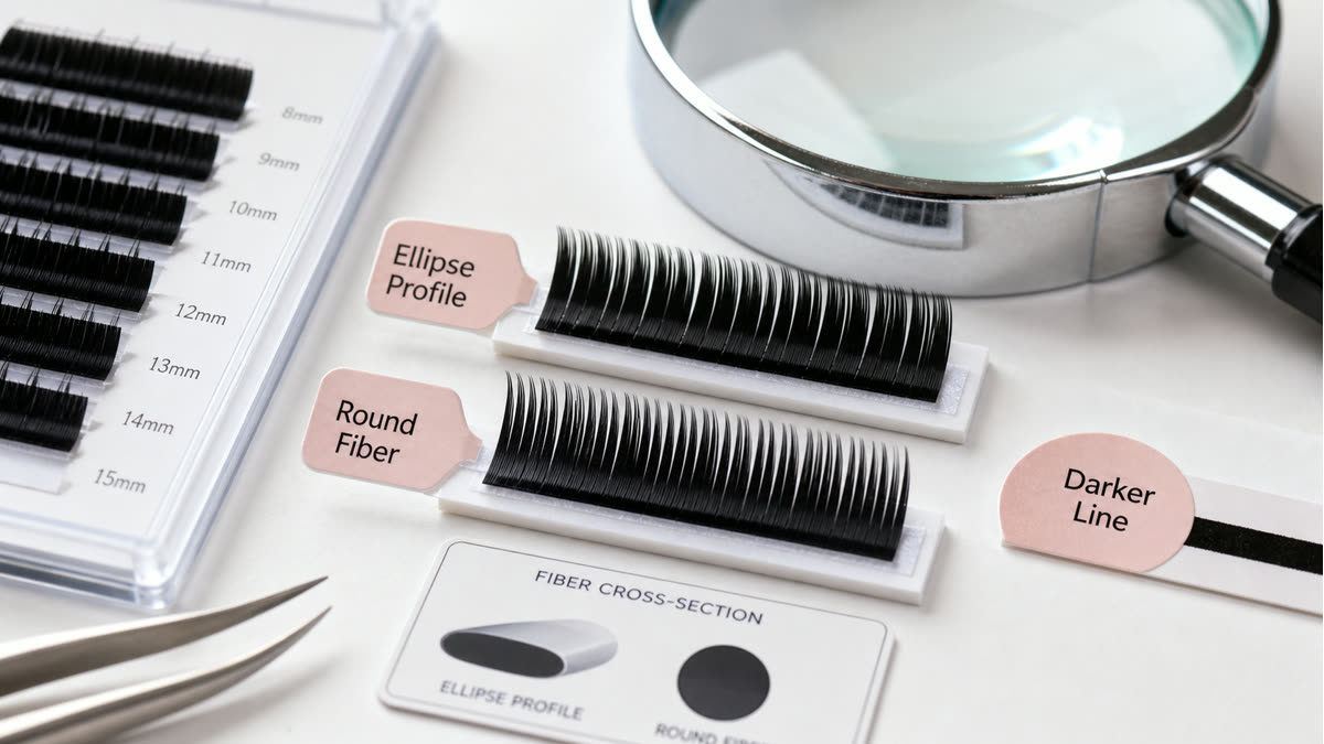 Flat lash sample check for ellipse fiber profile and darker lash line review