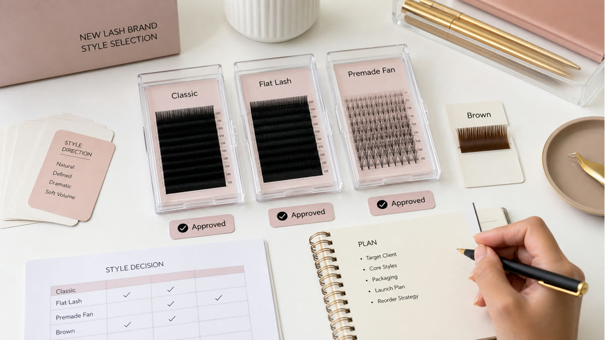 MOQ 50 lash order planning with focused style mix classic flat premade fan and brown lash samples