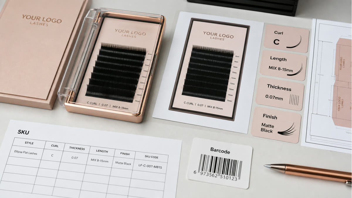 Lash packaging artwork proof checklist with logo position tray labels and barcode space