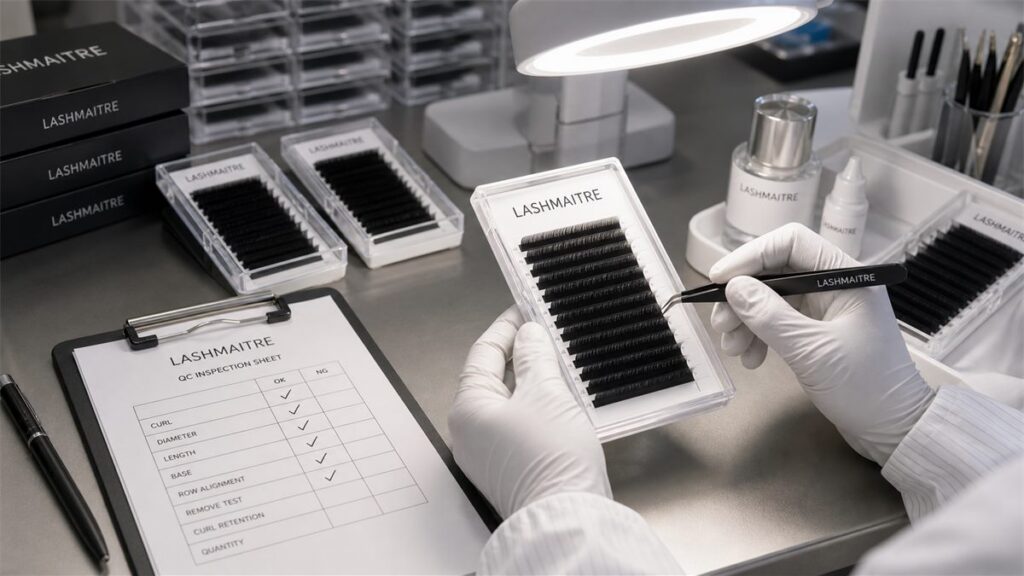 Luxury lash packaging options with matte black magnetic box and clean LASHMAITRE branding