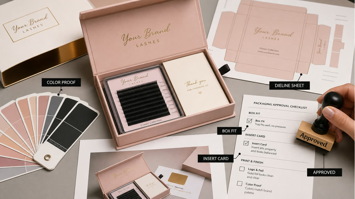 Lash packaging artwork proof checklist for custom lash box sample approval