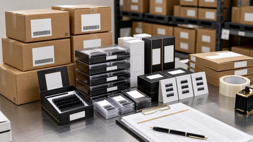 Wholesale lash manufacturer shipping control with lash trays cartons SKU cards and packaging boxes