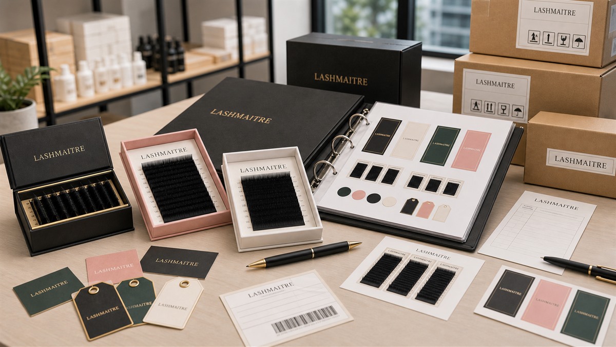 First bulk order approval file with LASHMAITRE branded lash trays sample photos MOQ notes and reorder records