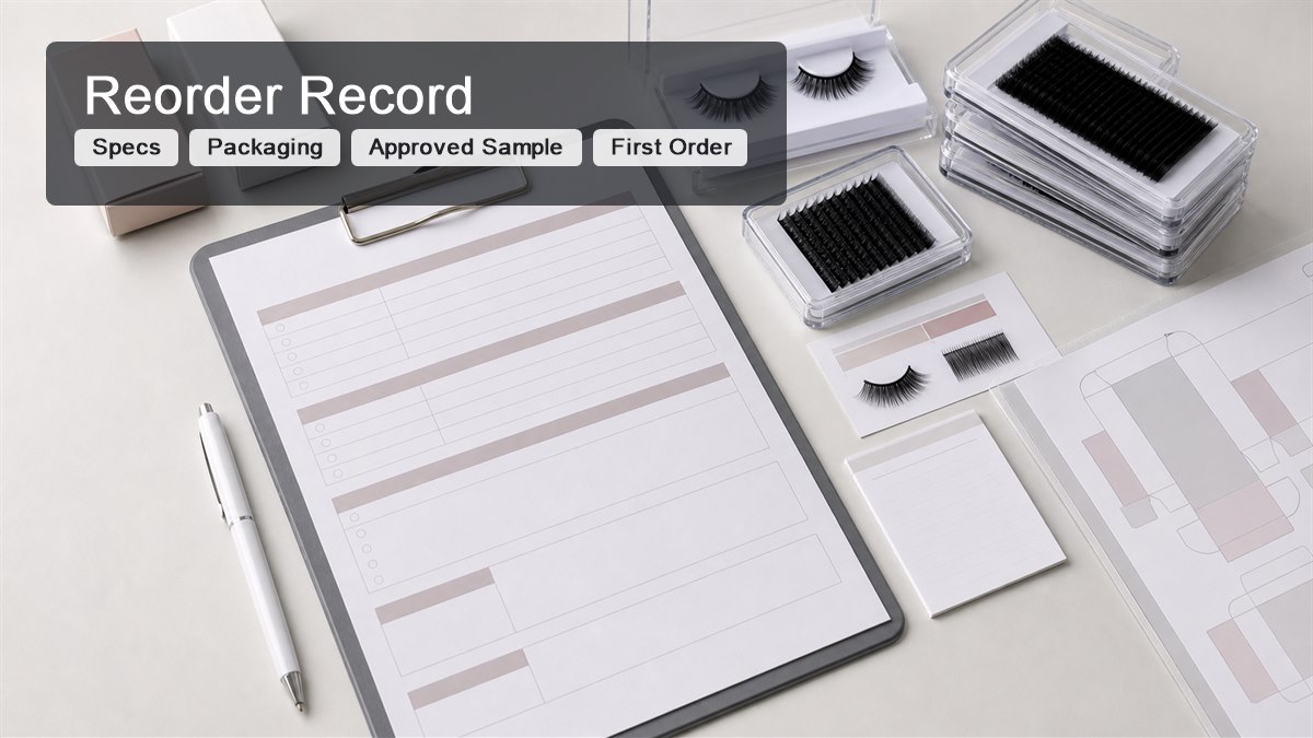 lash extension MOQ guide - Lash MOQ reorder record with product specs packaging version approved sample and first order quantity