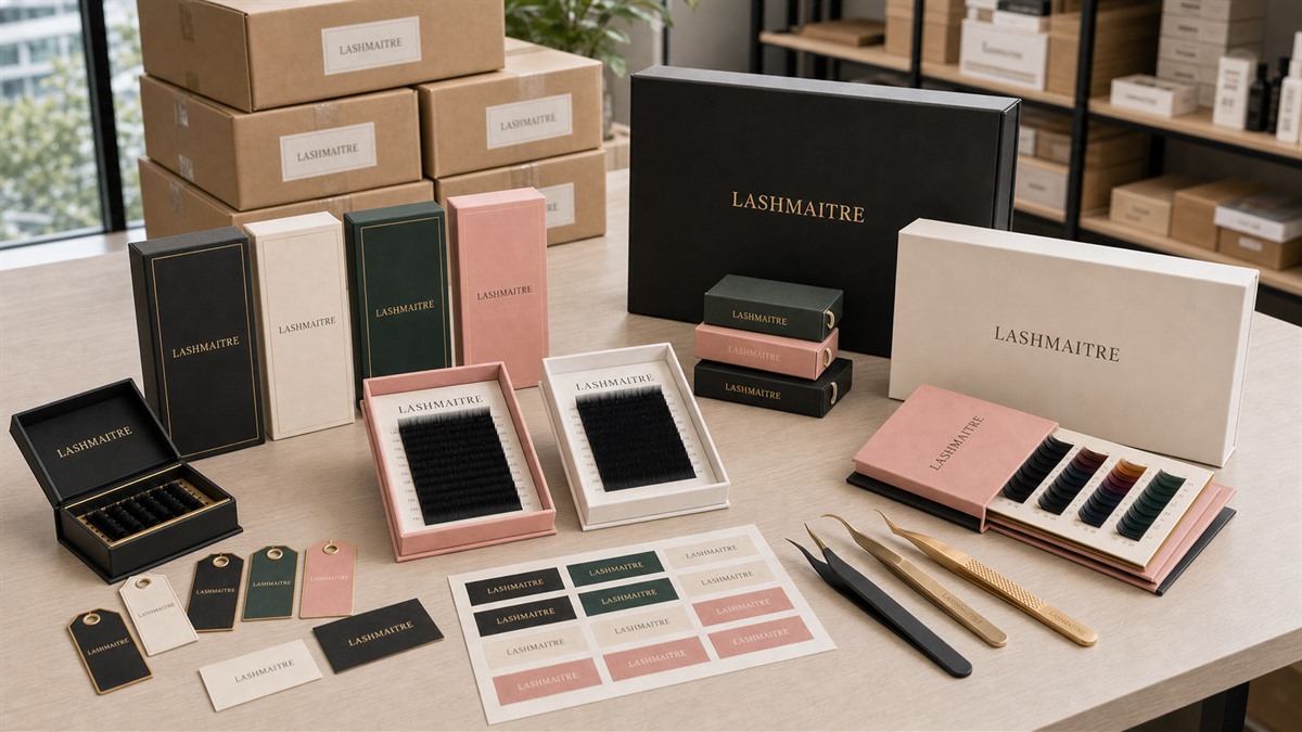 Low MOQ to larger order upgrade path with LASHMAITRE branded lash trays packaging proofs and reorder file