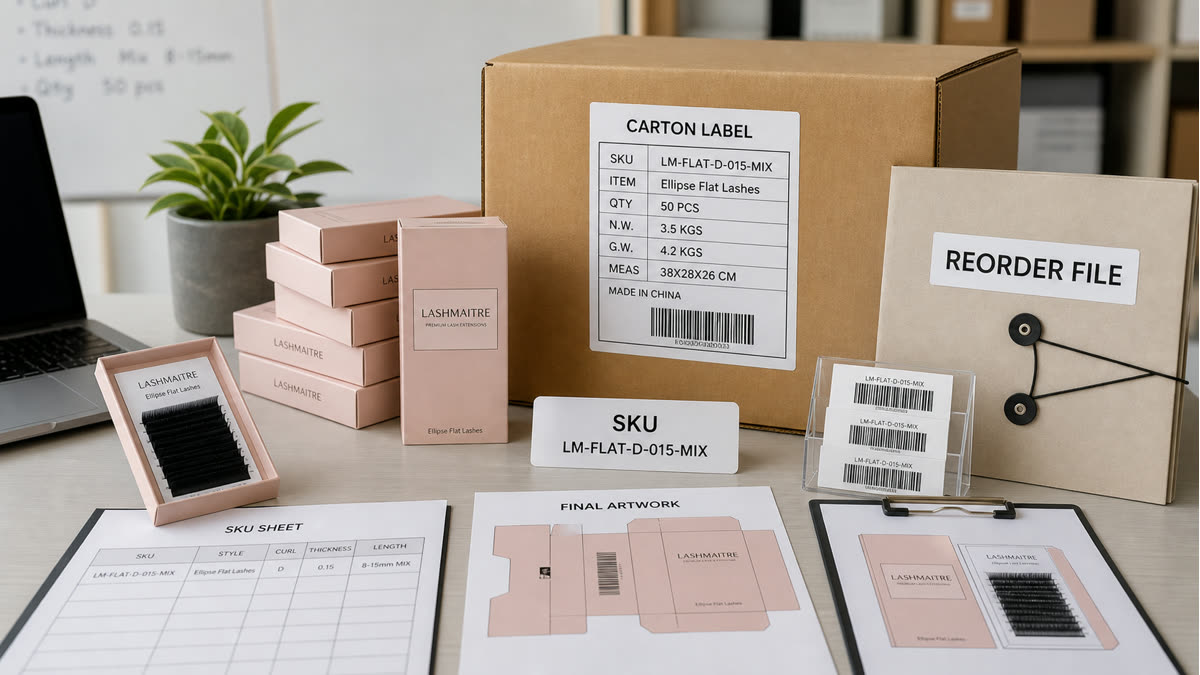 Lash packaging artwork proof checklist with reorder file carton label and final artwork