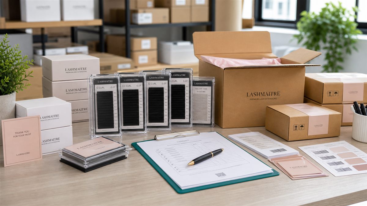 Wholesale lash supplier reorder planning with approved sample trays cartons and shipping notes