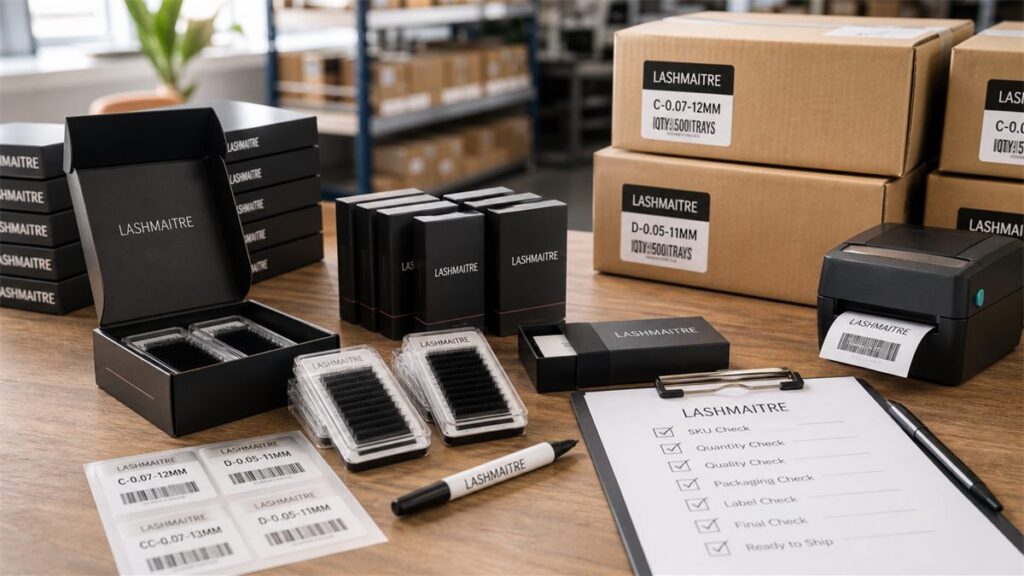 Wholesale private label lash order packed with SKU labels for global shipping