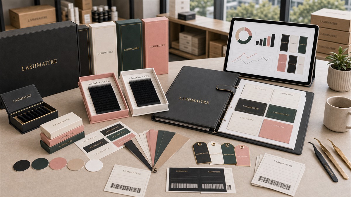 LASHMAITRE supplier file and reorder dashboard with branded sample trays MOQ notes and bulk order plan