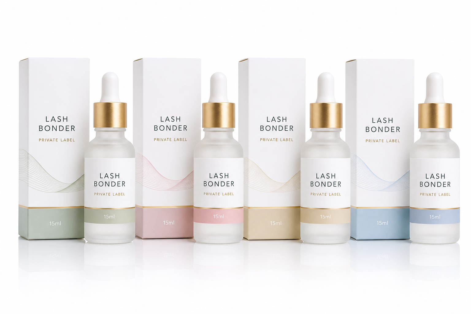 eyelash extension bonder wholesale packaging options with frosted bottles and retail boxes