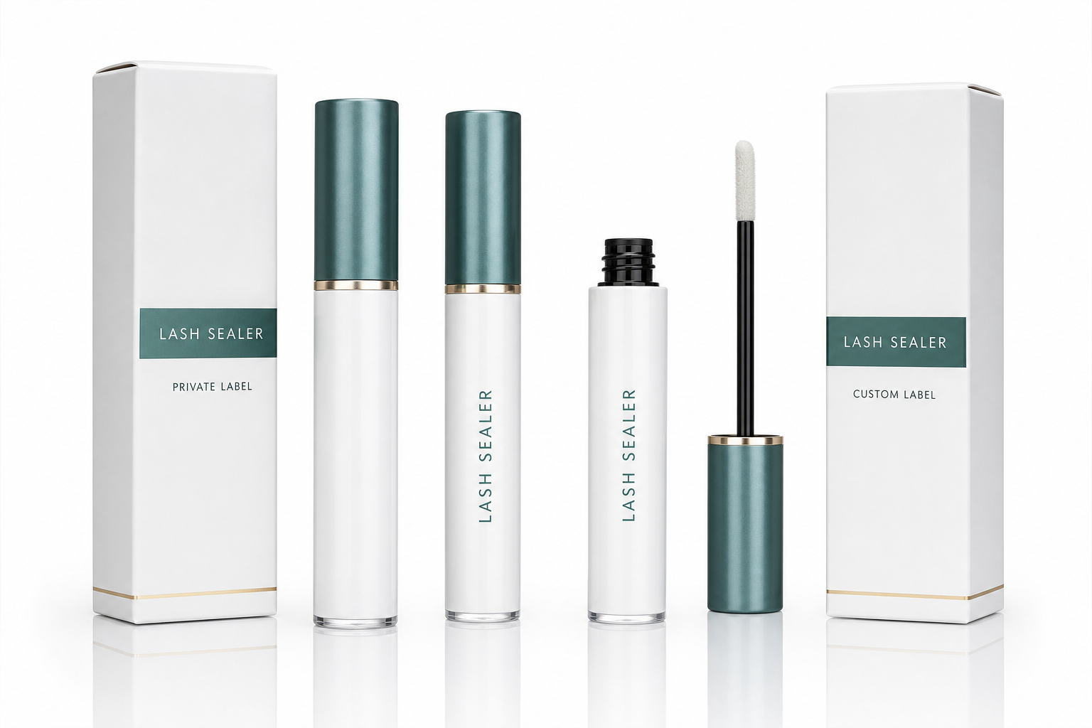 lash sealer wholesale packaging options with tube bottle wand applicator and retail box