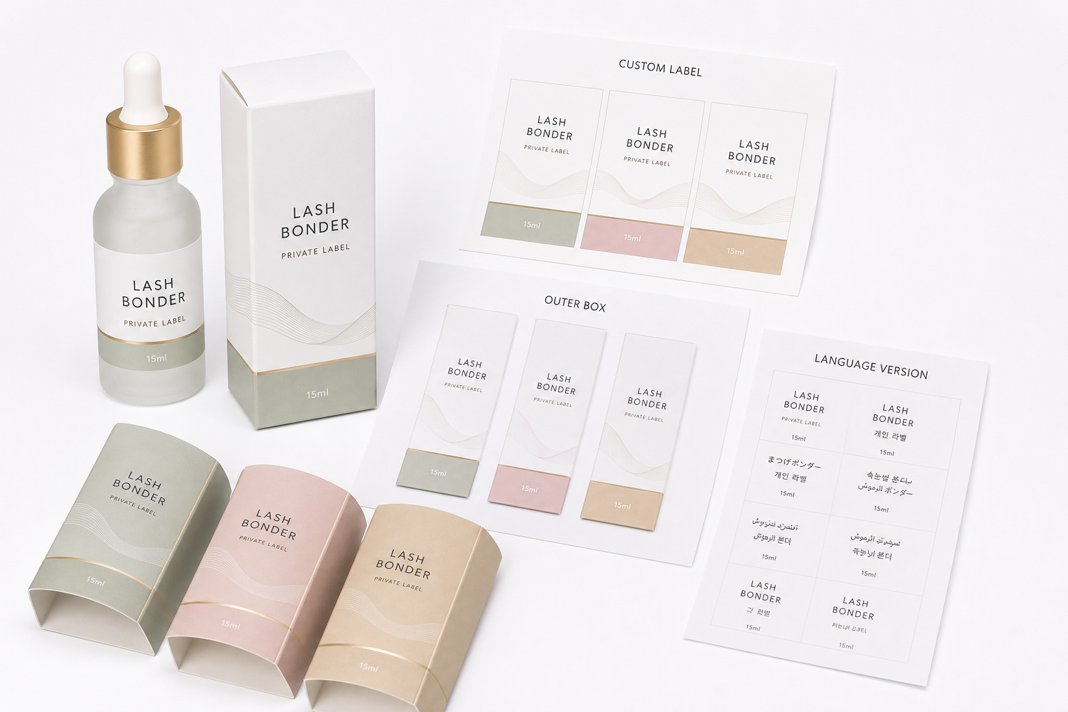 private label lash bonder customization with frosted bottle outer box custom labels and language versions