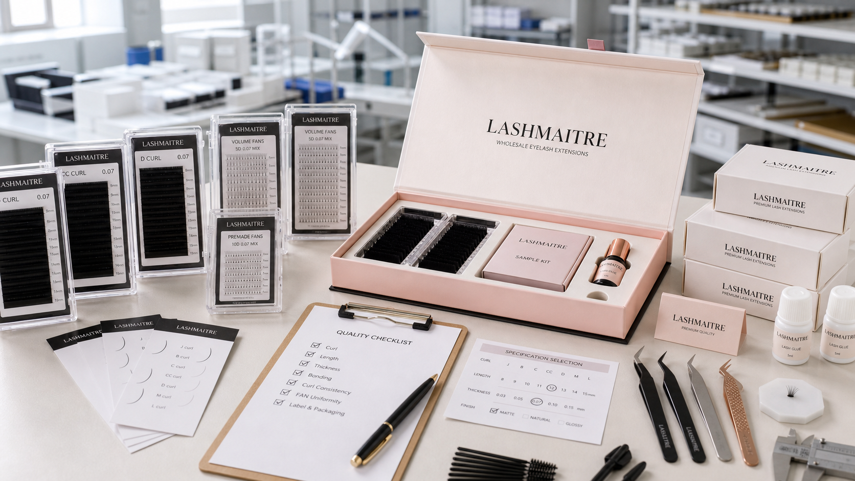 OEM lash extensions manufacturer sample kit and quality control workstation for private label brands