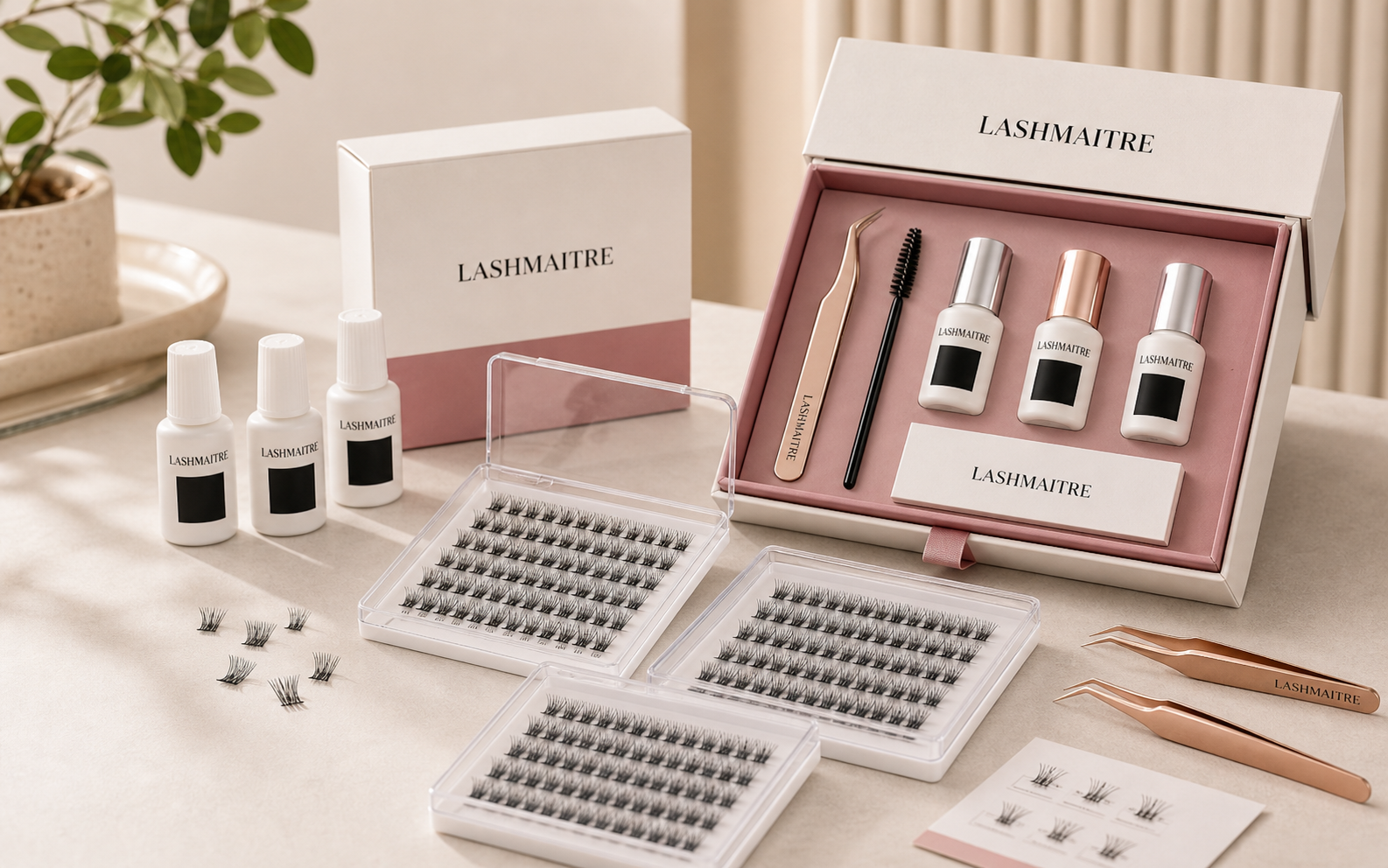Cluster lash kit wholesale set with LASHMAITRE private label packaging and refill trays