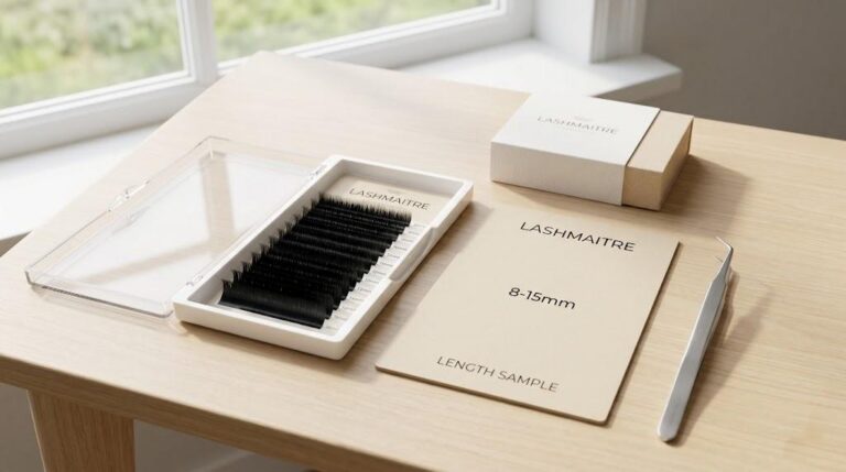 LASHMAITRE lash extension lengths sample tray with 8 to 15mm planning card