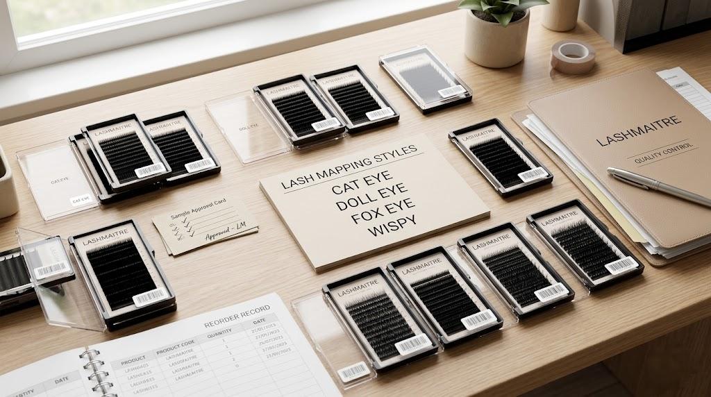 LASHMAITRE lash mapping styles wholesale tray planning with branded sample trays and reorder records
