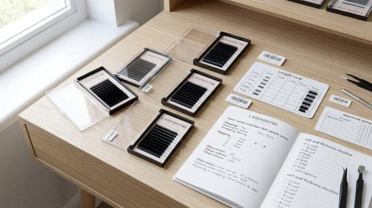 LASHMAITRE wholesale lash quote checklist with lash trays, length card and sample record
