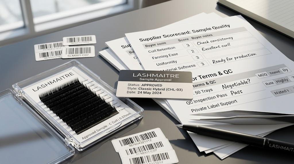 Approved LASHMAITRE lash sample used for supplier evaluation