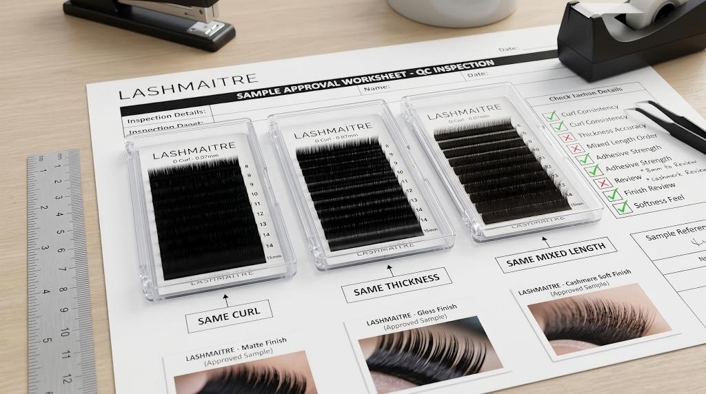 cashmere vs silk lashes - LASHMAITRE controlled lash finish sample comparison with same curl thickness and length