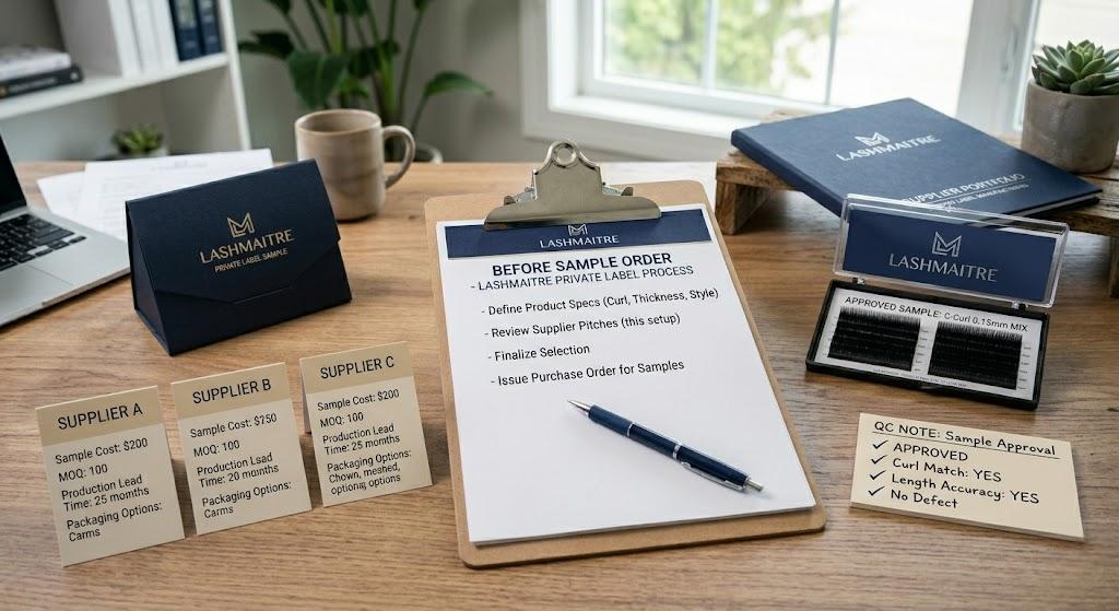 LASHMAITRE private label lash manufacturer checklist supplier comparison with approved sample tray
