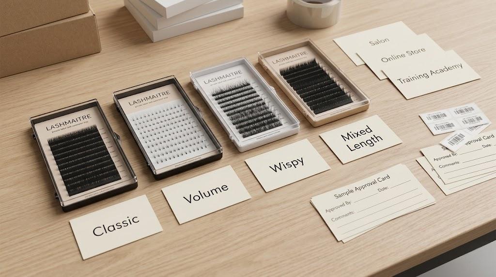 Starter private label lash range with classic volume wispy and mixed length sample trays