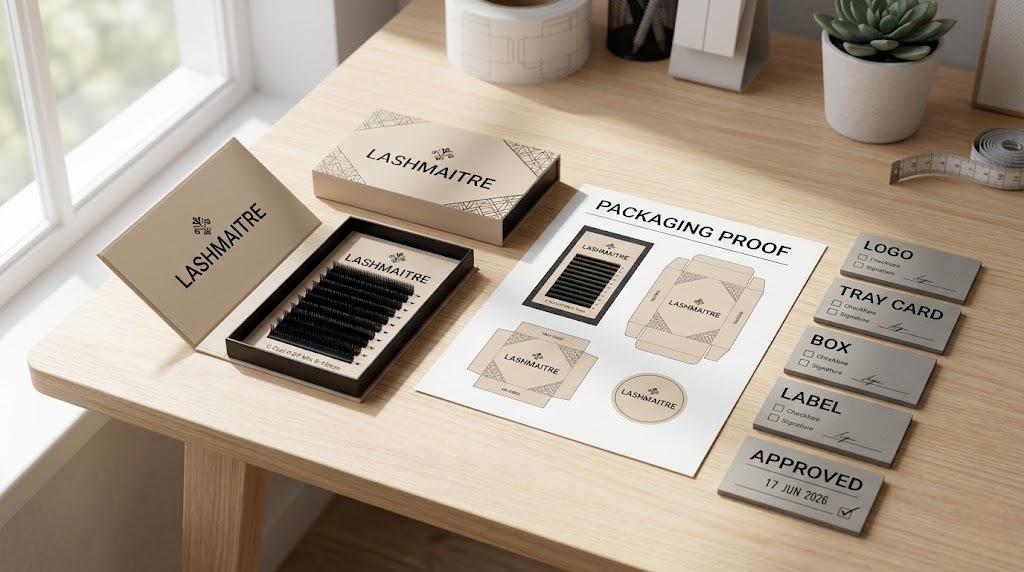 LASHMAITRE packaging proof approval desk for private label lash lead time planning