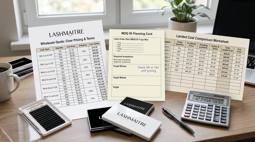 Wholesale lash quote and MOQ planning documents for supplier comparison