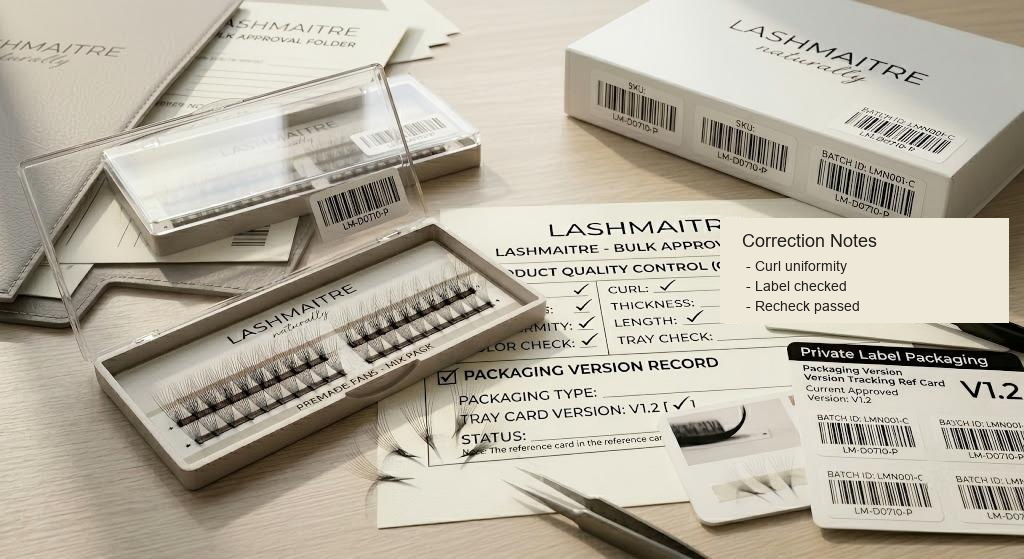 wholesale lash QC inspection report - LASHMAITRE bulk approval folder with private label packaging version correction notes and inquiry-ready report