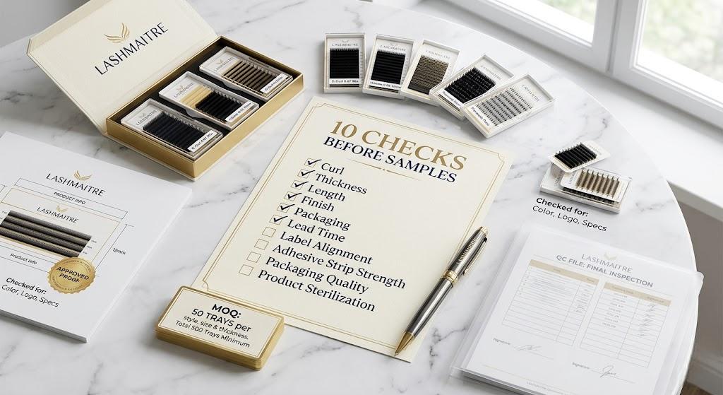 LASHMAITRE private label lash manufacturer checklist ten checks before samples with MOQ and QC file