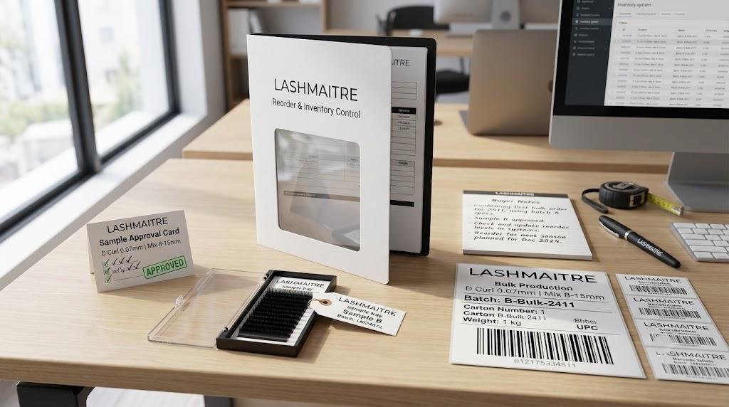 LASHMAITRE reorder and inventory control file after lash sample approval
