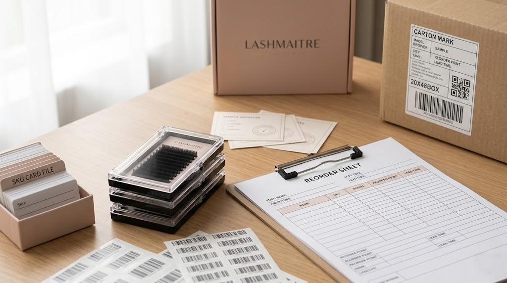 LASHMAITRE lash reorder point and SKU file planning desk