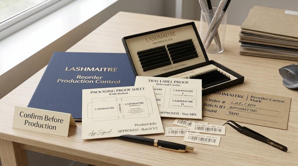 LASHMAITRE lash reorder specification checklist with packaging proof and approved sample record