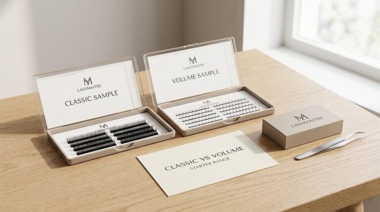 LASHMAITRE classic vs volume lash extensions starter range sample desk