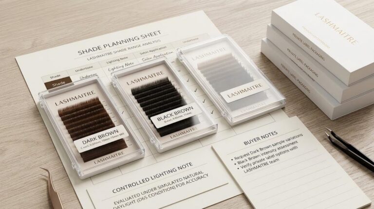 dark brown lash extensions - LASHMAITRE dark brown and black brown lash trays with shade planning notes