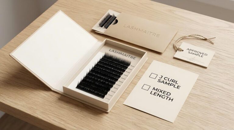 j curl lash extensions - LASHMAITRE J curl mixed length tray with sample card and approved sample tag