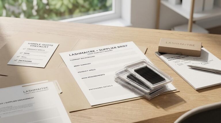 lash supplier brief email template - LASHMAITRE supplier brief desk with sample quote checklist and lash trays