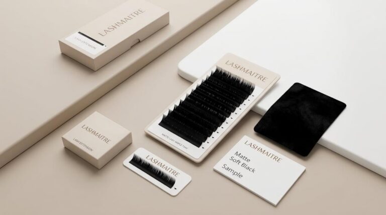 LASHMAITRE matte lash extensions wholesale sample tray with soft black approval card