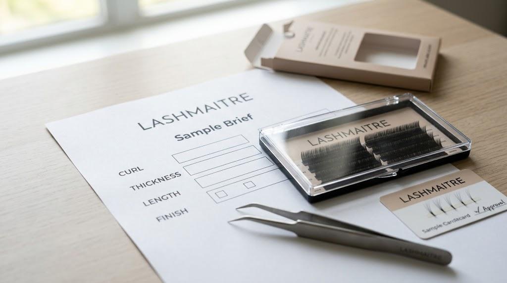 How to work with a lash manufacturer sample brief and tray approval card by LASHMAITRE