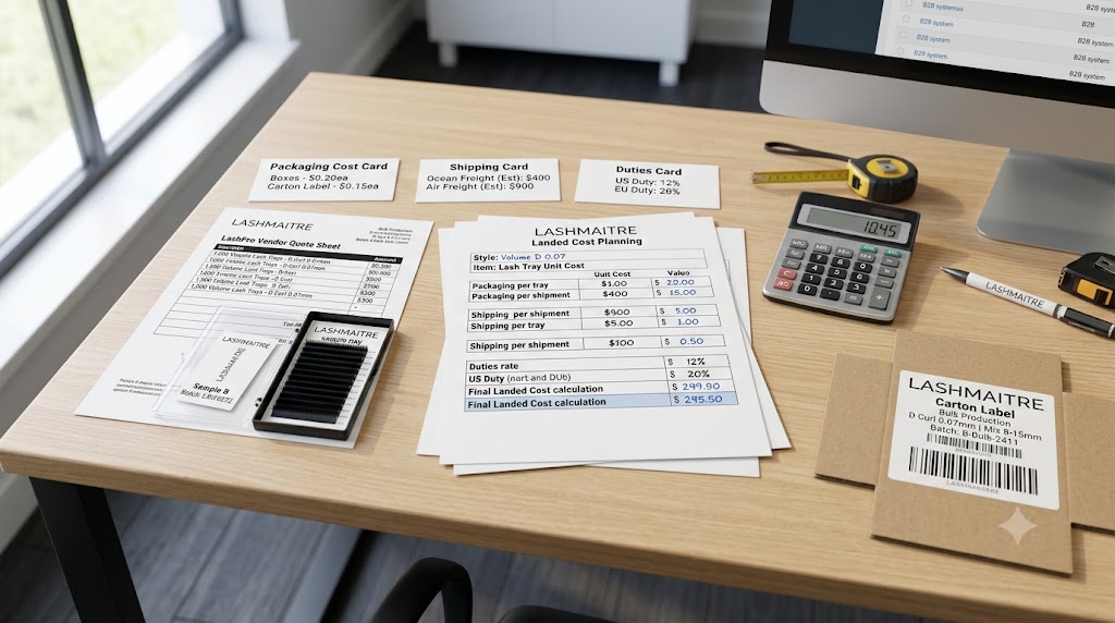 LASHMAITRE landed cost planning sheet for MOQ 50 lash order
