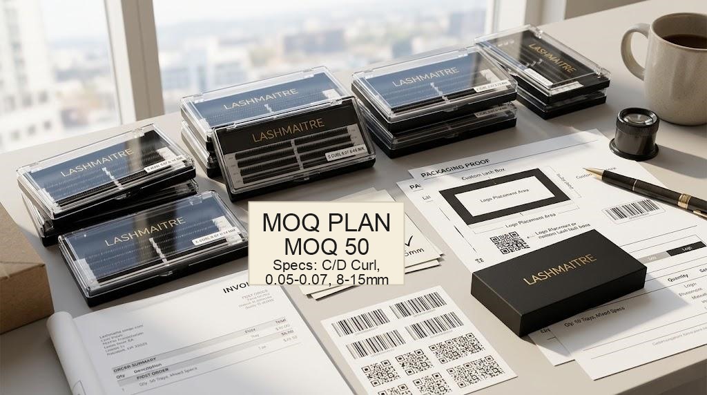 How to work with a lash manufacturer MOQ 50 packaging proof first order desk