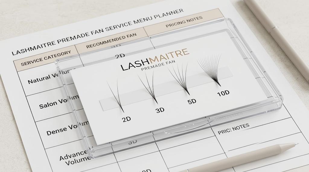 LASHMAITRE premade fan service menu fit matrix for 2D 3D 5D and 10D choices