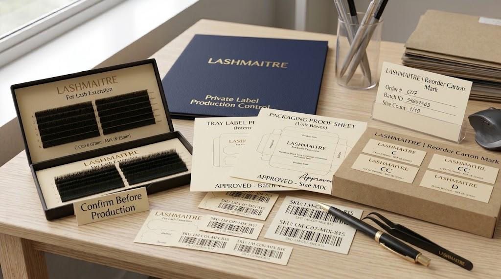 Private label brown lash tray shade approval and packaging proof