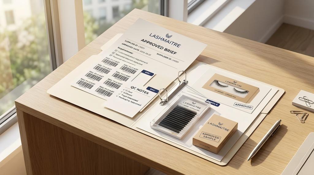 lash supplier brief email template - LASHMAITRE approved brief reorder file with sample tray packaging proof and QC notes