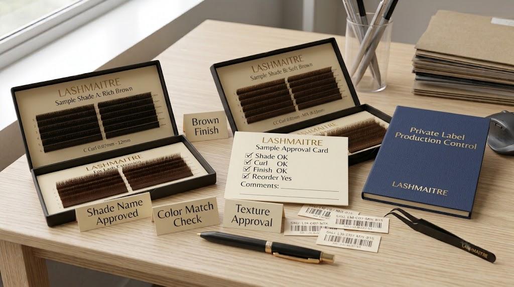Brown lash sample feedback card before wholesale reorder