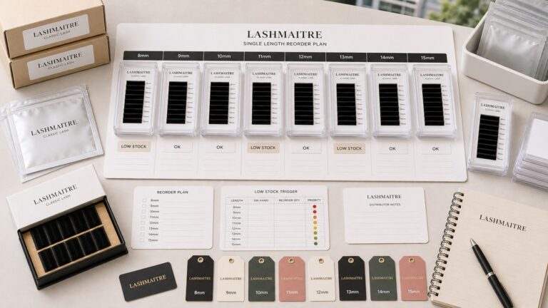 single length reorder plan - LASHMAITRE exact length classic lash tray reorder board for salons and distributors
