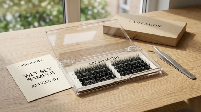 wet set lash extensions - LASHMAITRE wet set sample tray with approved card private label box and tweezers