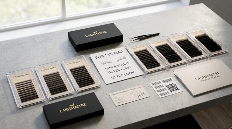 LASHMAITRE fox eye lash extensions outer corner tray map with sample approval and reorder record